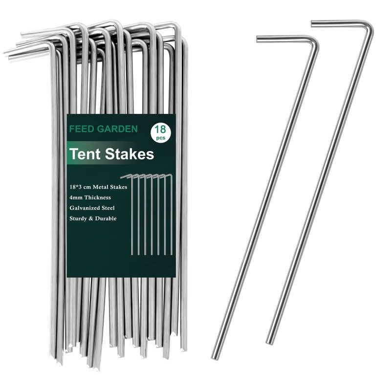 FEED GARDEN 7 Inch Tent Stakes 18 Pack Yard Inflatable Stakes for Outdoor Decorations Metal Pegs Heavy Duty Garden Hooks Camping Tent Spikes for Canopies  Tarp and Outdoor Christmas Decorations - Image 1